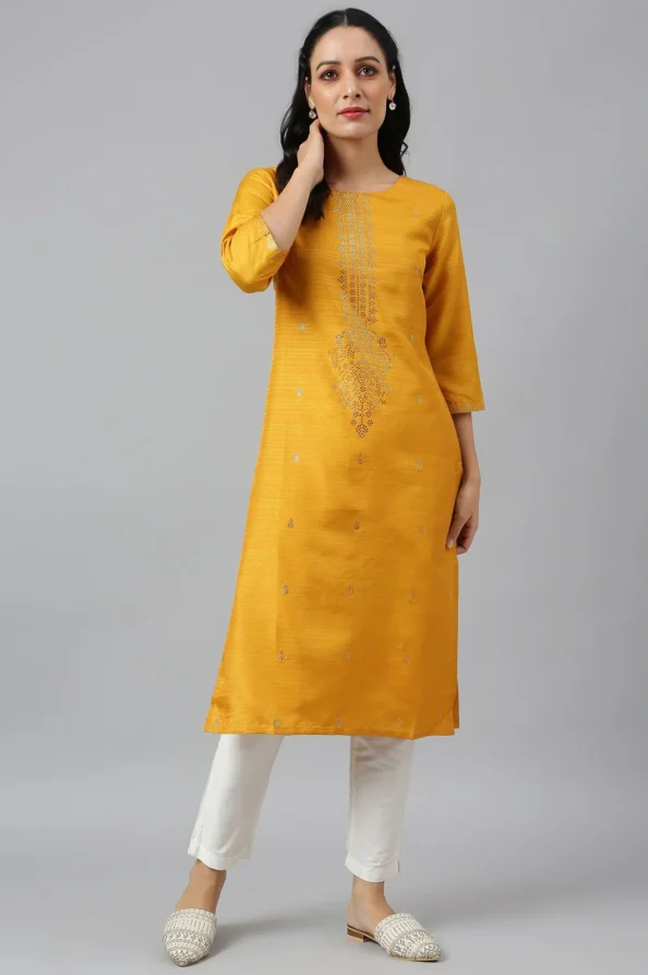 Mustard Karnatka Silk  Straight kurta